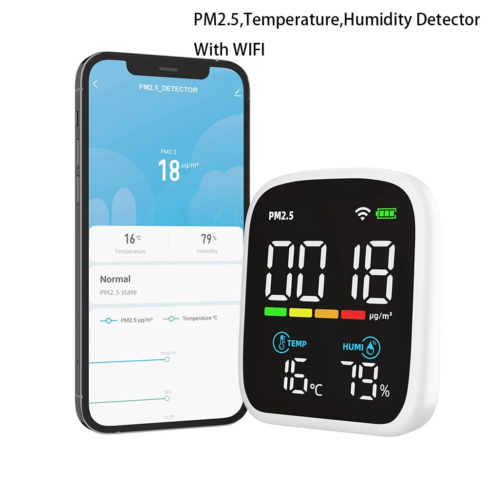 Portable LCD Air Quality Meter- WiFi PM1.0 PM2.5 PM10 Alarm PM2.5 With WIFI