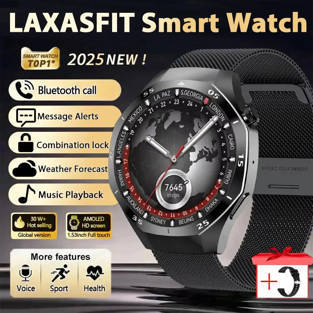 LAXASFIT 2025 Smart Watch Men Women NFC Heart Rate Tracker Black ML