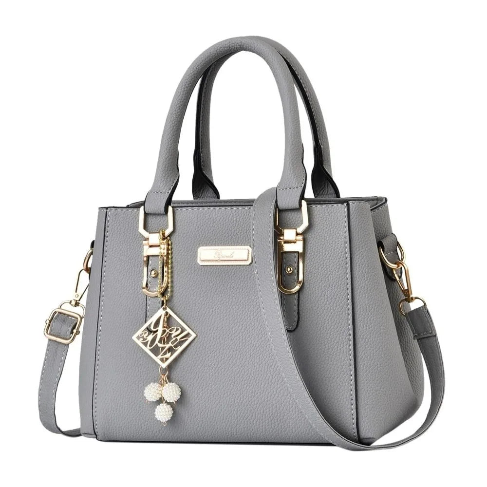 Large Capacity Casual Leather Shoulder Bag for Women grey