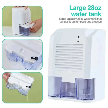 Compact Quiet Portable USB Dehumidifier 800ml Bedroom White