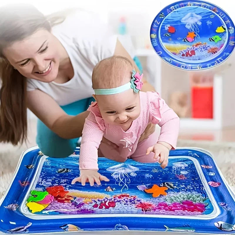 Tapete Inflável para Tummy Time para Bebés, Almofada de Água Premium e Brinquedos Sensoriais