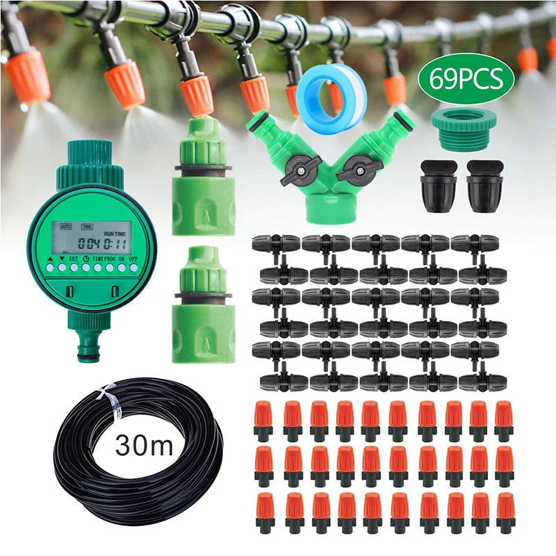 Automatic Garden Watering System with LCD Timer - Efficient Drip Irrigation 30M