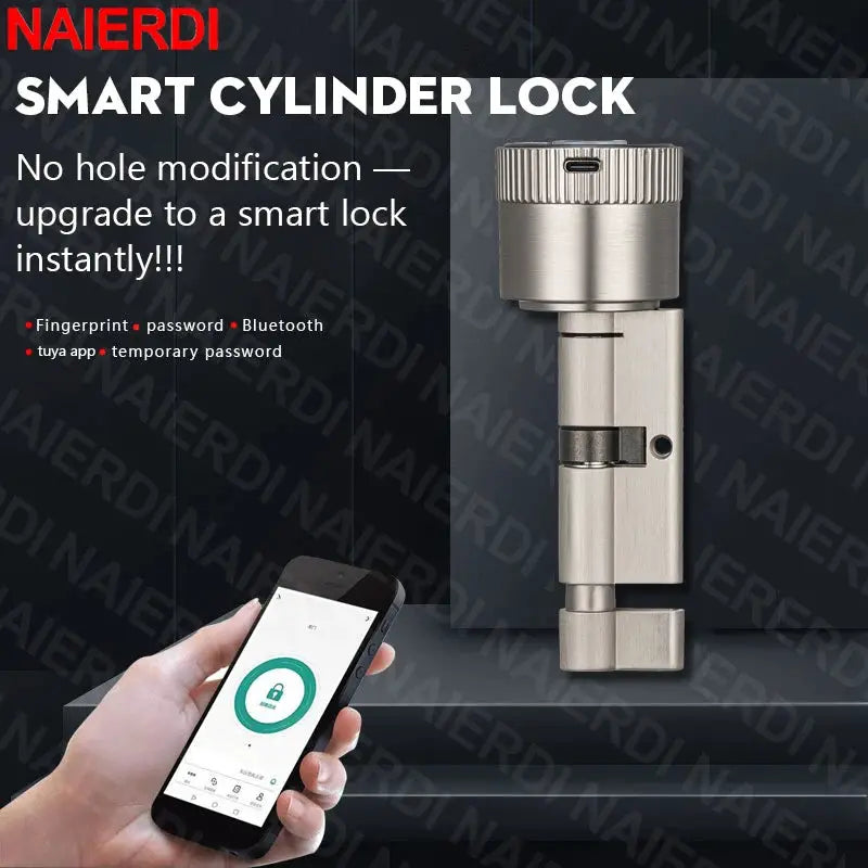 NAIERDI Smart Electronic Lock Cylinder Tuya App Fingerprint Password Unlock Upgrade for Mechanical Door Locks Security Home by InterCyprus Trading Ltd