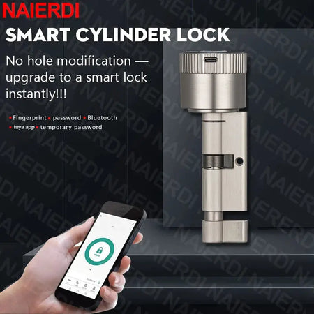 NAIERDI Smart Electronic Lock Cylinder Tuya App Fingerprint Password Unlock Upgrade for Mechanical Door Locks Security Home by InterCyprus Trading Ltd