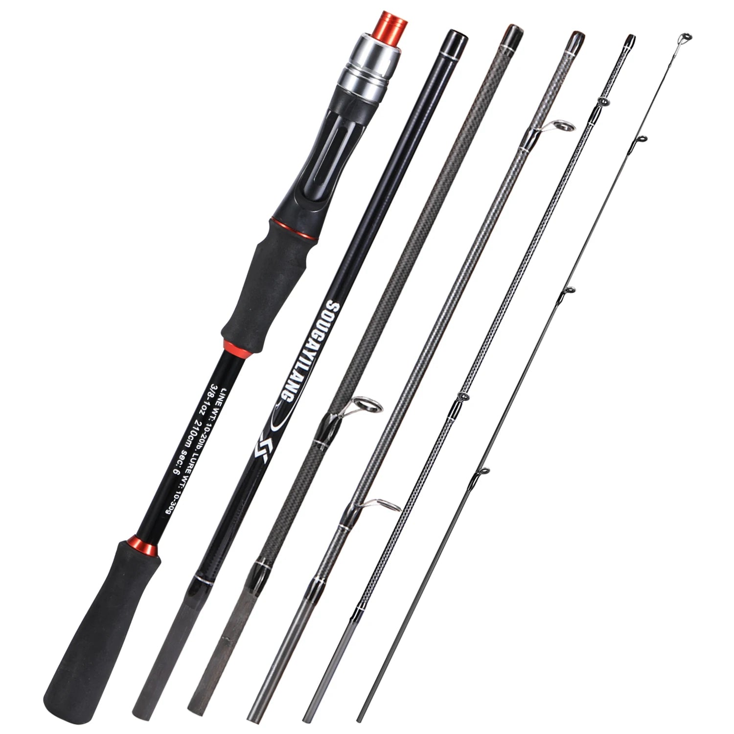 Sougayilang Ultralight Carbon Fiber Fishing Rod - 2.1m, 5 Sections, Portable for Travel 210cm spinnning rod