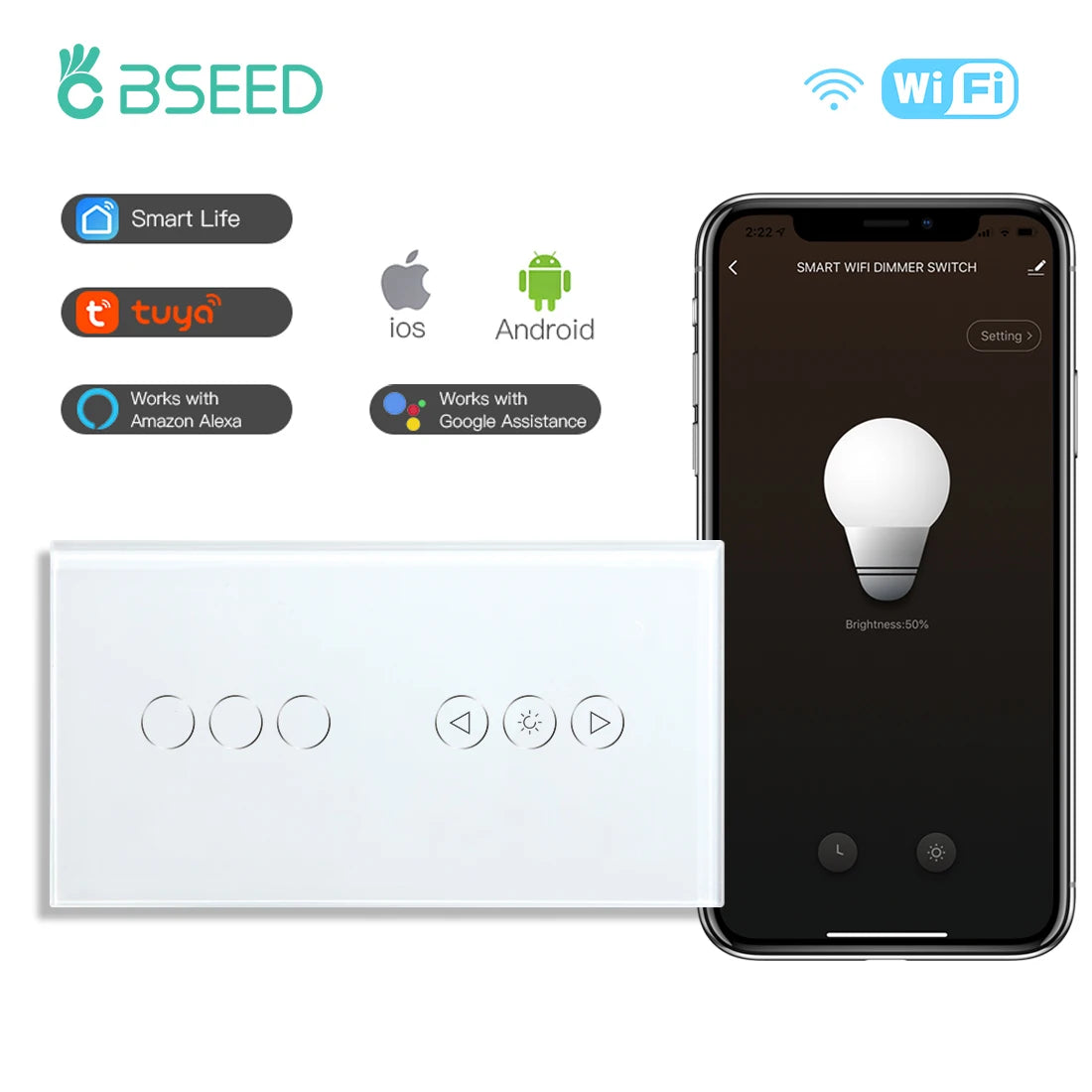 BSEED Wifi Dimmer Switch 1Gang &ndash; Alexa Ready Tuya Smart Life 3Gang plus Dimmer / EU standard