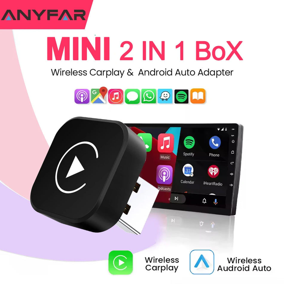 2 i 1 Trådlös CarPlay och Android Auto-adapter, Plug and Play för bilar