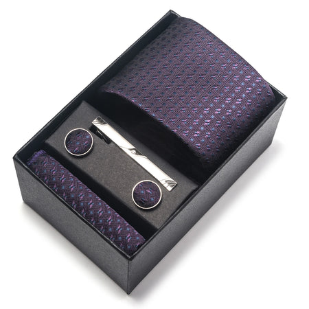 Elegant Plaid Silk Tie Handkerchief Cufflink Set for Men