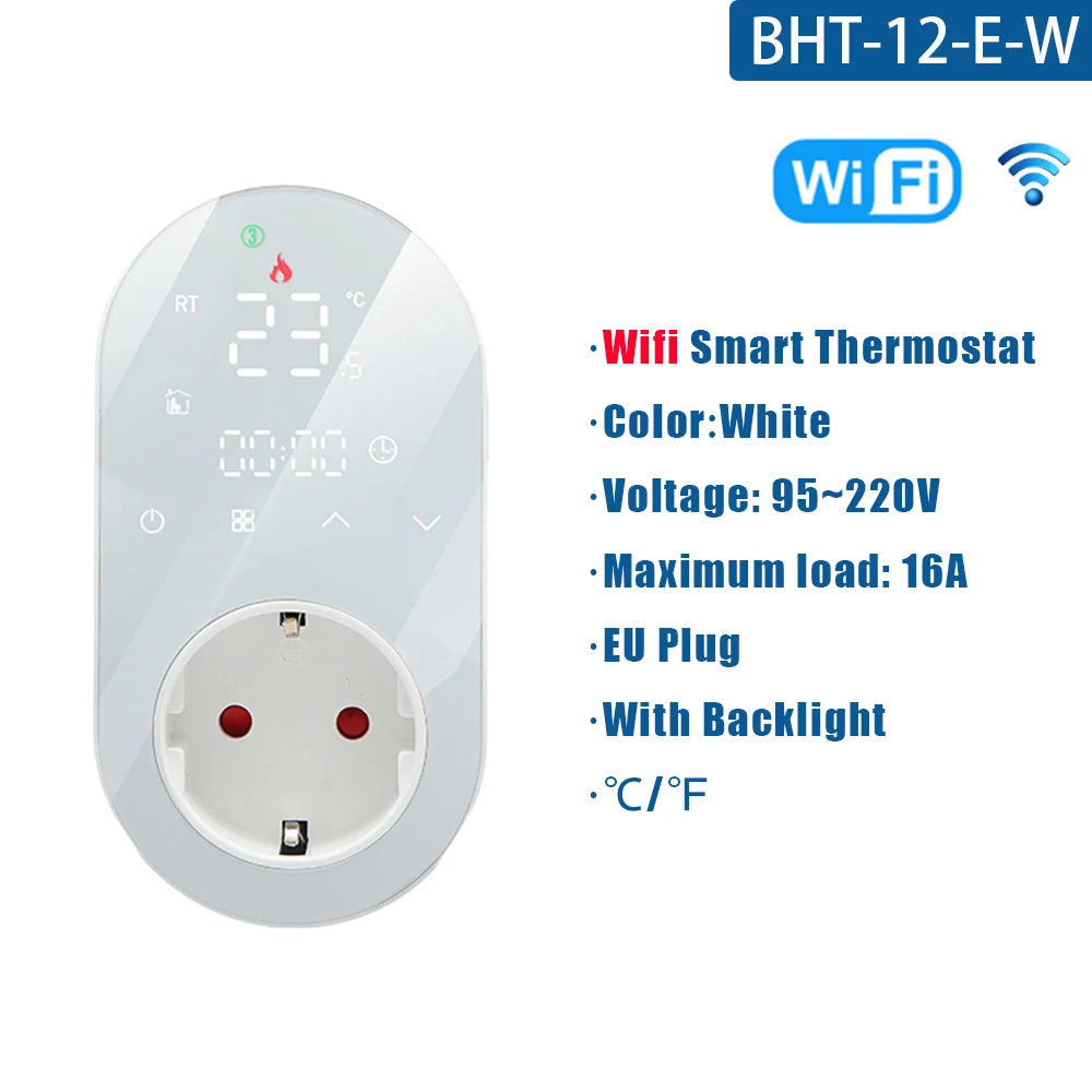 Tuya WiFi Thermostat Socket &ndash; Smart Temperature Control for Efficient Heating With Backlight White