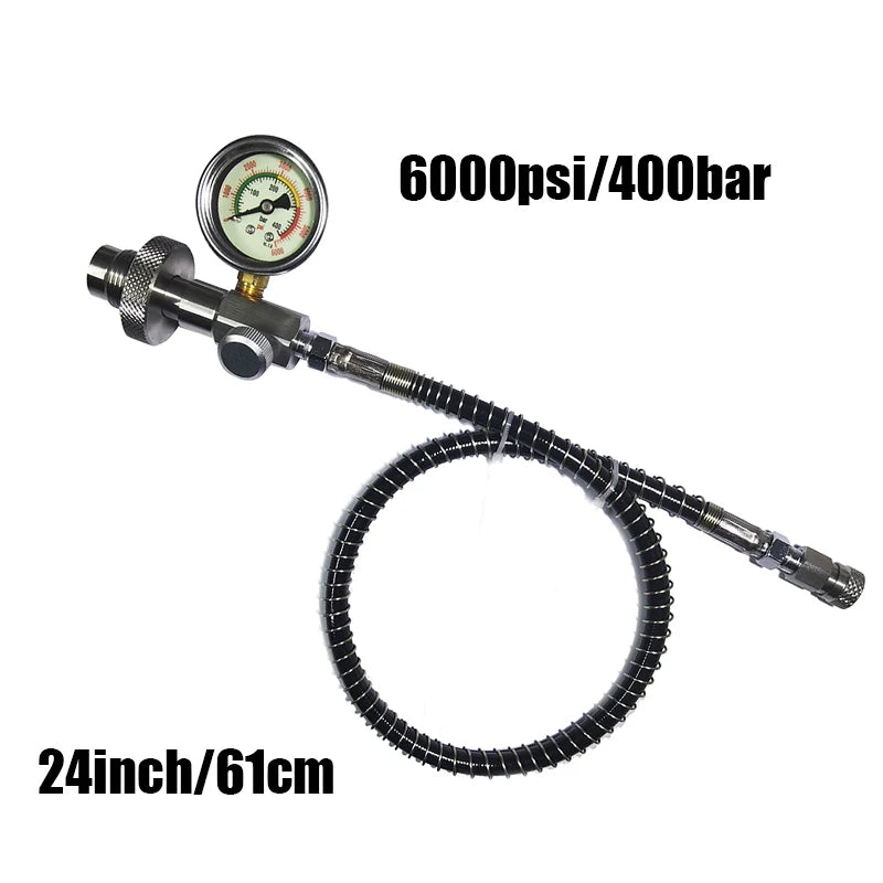HPA Air Diving DIN G5/8 Fill Station Adapter with Stainless Steel Gauge 24inch Hose