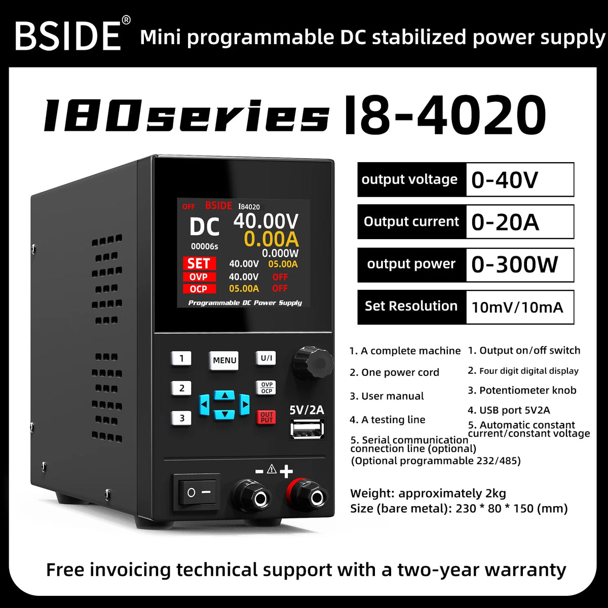 BSIDE I8 DC Regulated Power Supply &ndash; Programmable Display 40V 20A-US Plug-110V / CHINA
