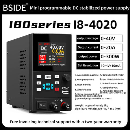 BSIDE I8 DC Regulated Power Supply &ndash; Programmable Display 40V 20A-US Plug-110V / CHINA