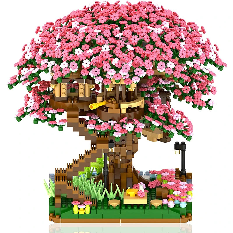 Building Blocks Mini Sakura Tree Set &ndash; Romantic Cherry Blossom Treehouse Model