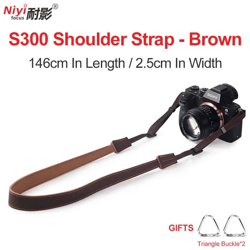 Camera Shoulder Strap for Sony, Canon, Nikon, Fuji - Retro Leather Design S300-brown