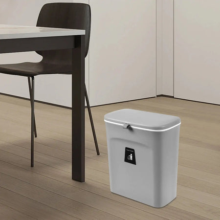 9L Kitchen Sliding Lid Trash Can Gray White &ndash; Space Saver