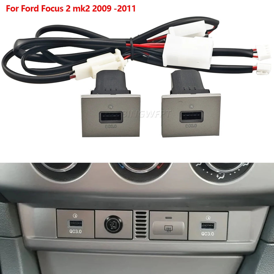 Tomada de Carregador de Carro Dual USB PD Tipo-C para Ford Focus 2 Mk2 2009-2011