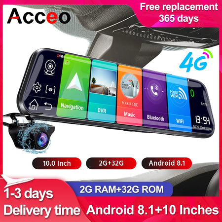 AEECO 4G Car DVR Mirror - 1080P Dual Lens Night Vision