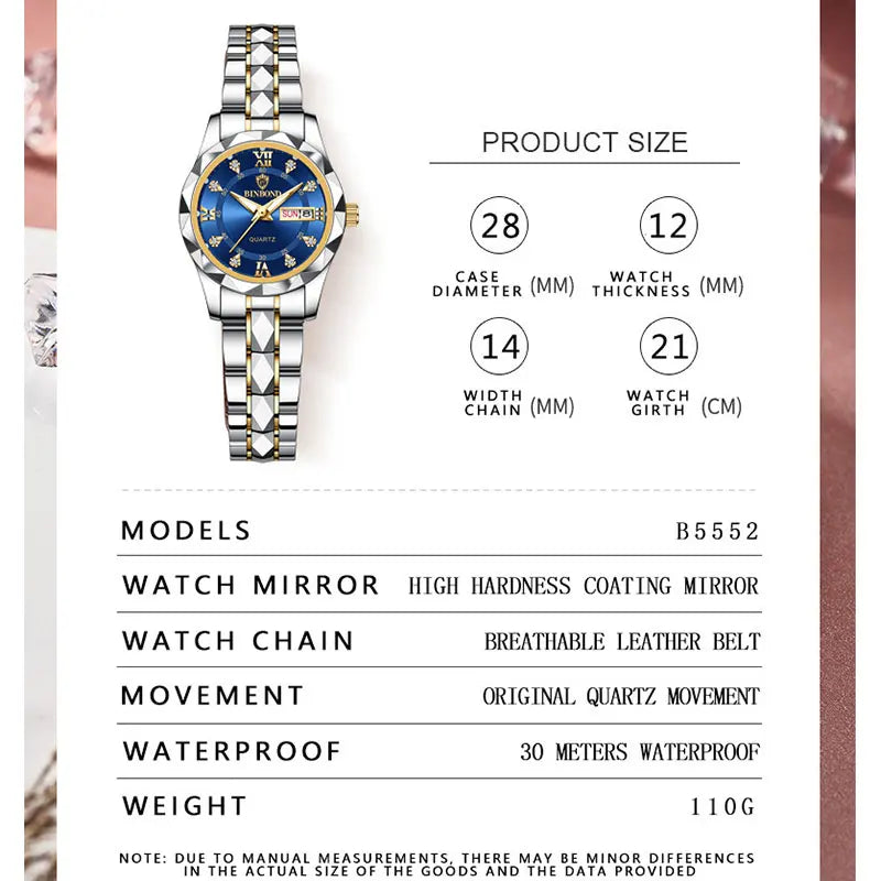 BINBONG Luxury Ladies Quartz Watch - Waterproof &amp; Luminous