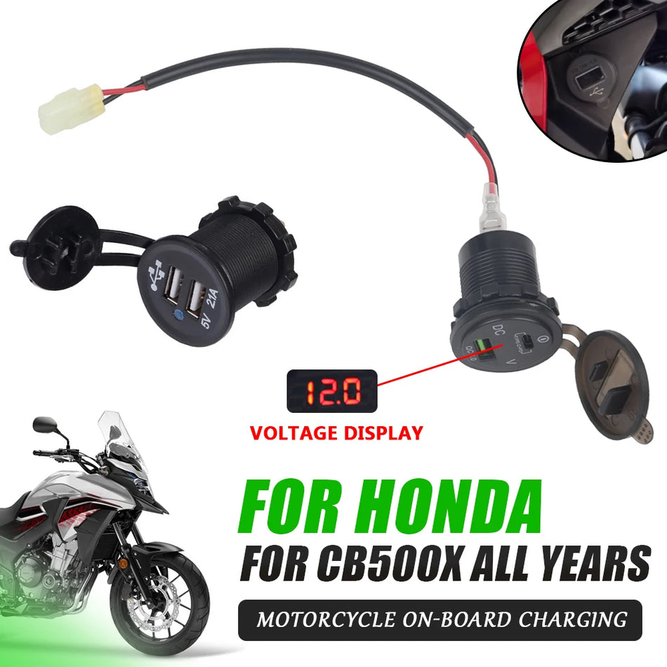 Honda CB500X Gniazdo ładowarki USB Rozdzielacz z wyświetlaczem napięcia, ABS