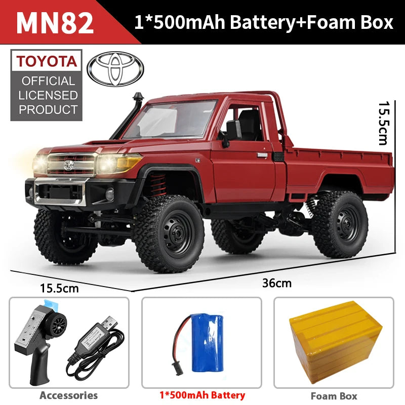 ZWN 1:12 RC Car MN82 PRO with Controllable Headlights - 4WD Off-Road Truck for Kids MN82 Red 1B FB