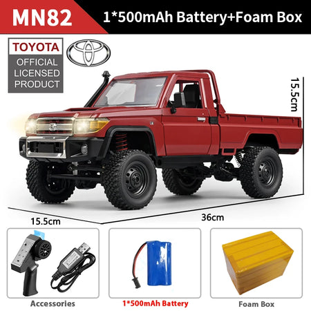 ZWN 1:12 RC Car MN82 PRO with Controllable Headlights - 4WD Off-Road Truck for Kids MN82 Red 1B FB