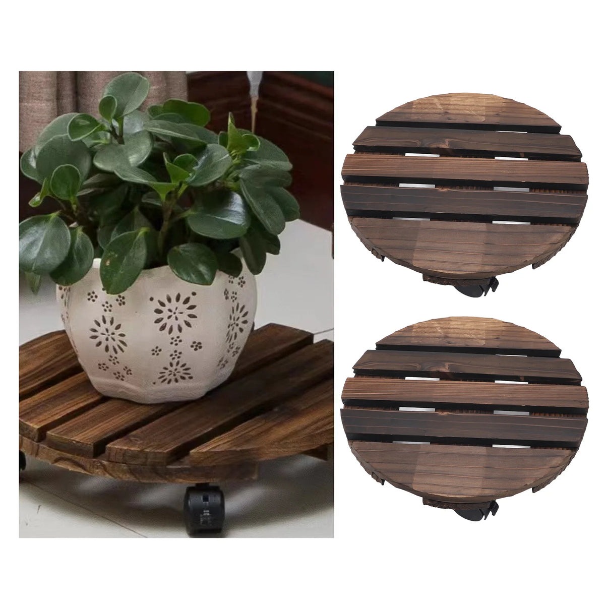 2PCS 11.8in Wooden Plant Stand With Wheels - 360 Rotation Default Title