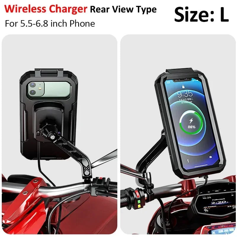 Motorcycle Wireless Charger Holder QC3.0 &ndash; Waterproof Mount L Wireless Rear View