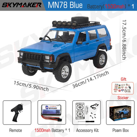 MN78 1:12 Scale Off-Road RC Car - 4WD, Proportional Control, Perfect Gift MN78Blue1B1500STKR