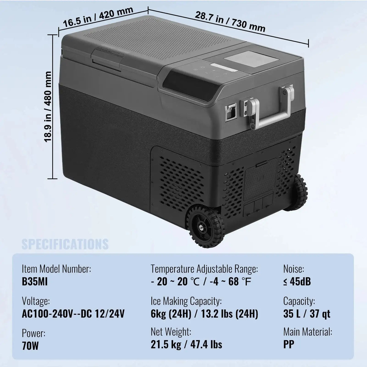 37QT Portable Car Refrigerator Ice Maker 12V 35L / france