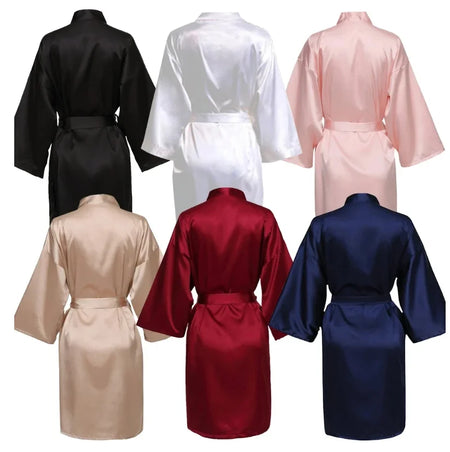 Wedding Party Team Bride Satin Kimono Robe - Plain Bridesmaid Bathrobe