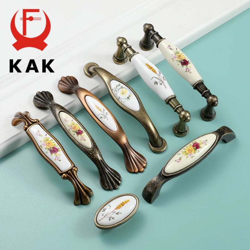 KAK Vintage Bronze Ceramic Cabinet Handles European Style