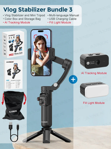 3-Axis Vlog Stabilizer &ndash; Face Following Technology with Magnetic Remote Vlog Bundle 3 / CHINA