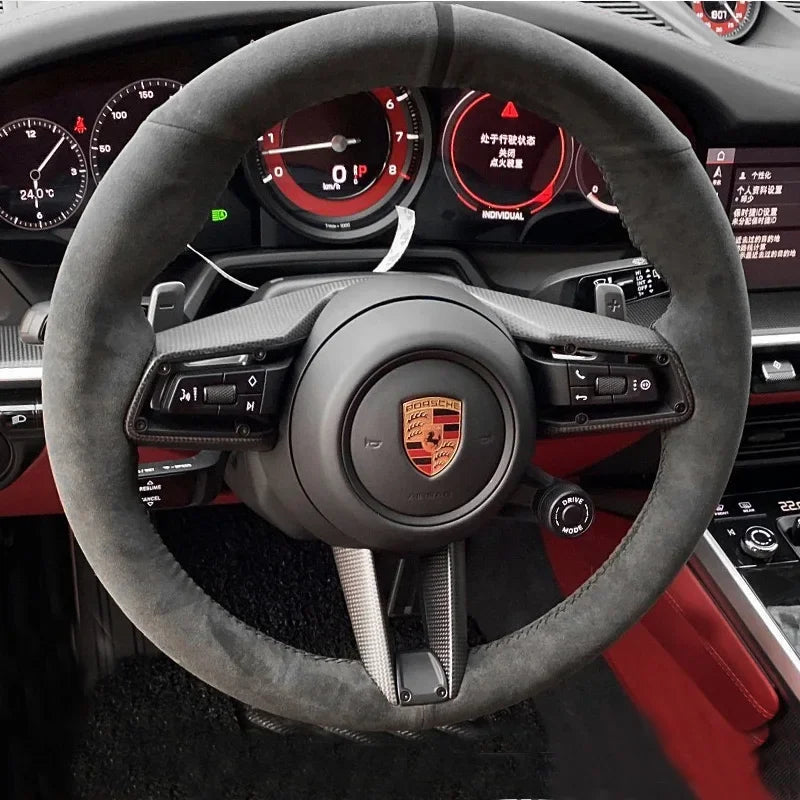 Stuurwielhoes Handgenaaid Suède Voor Porsche Taycan Macan Cayenne