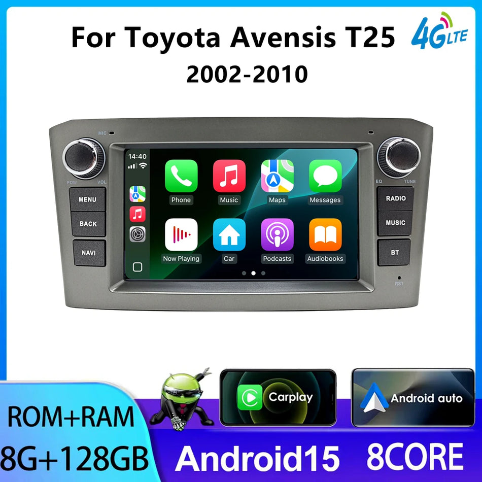 Android Auto autorádio pro Toyota Avensis T25 2004-2008 s GPS a dotykovým displejem