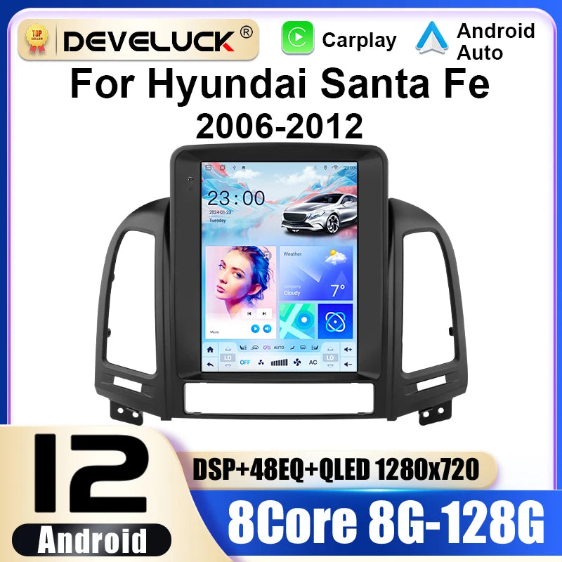 Automobilinis radijas Hyundai Santa Fe 2006-2012, 9.7 colių Double Din Android GPS CarPlay Bluetooth