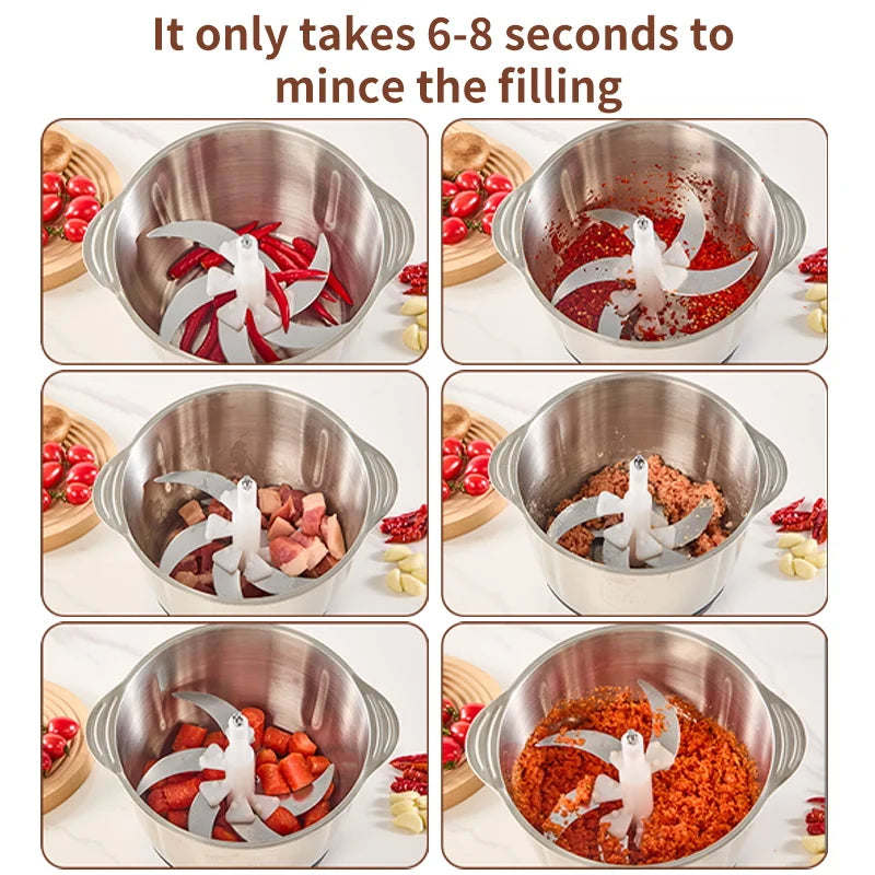 5L Sähkökäyttöinen Ruokasilppuri ja Lihamylly Ruostumatonta Terästä