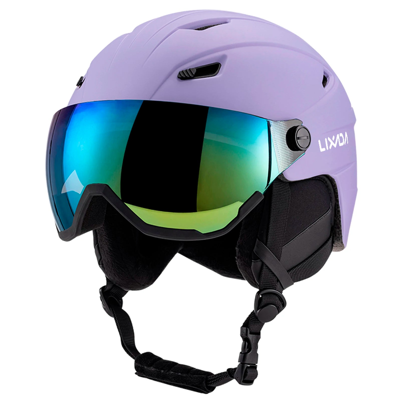 LIXADA Integrated Ski Helmet &ndash; Removable Visor Goggles PURPLE / L