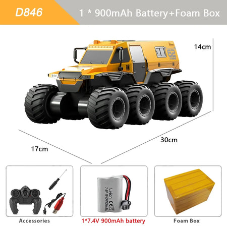 8x8 RC Car 8WD Off-road Amphibious Stunt Vehicle - Waterproof Racing Truck 1b yellow