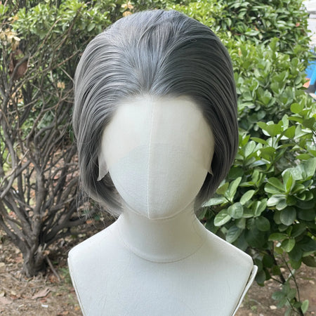 Dark Grey Bob Cut Lace Front Wig - Heat Resistant &amp; Glueless Design