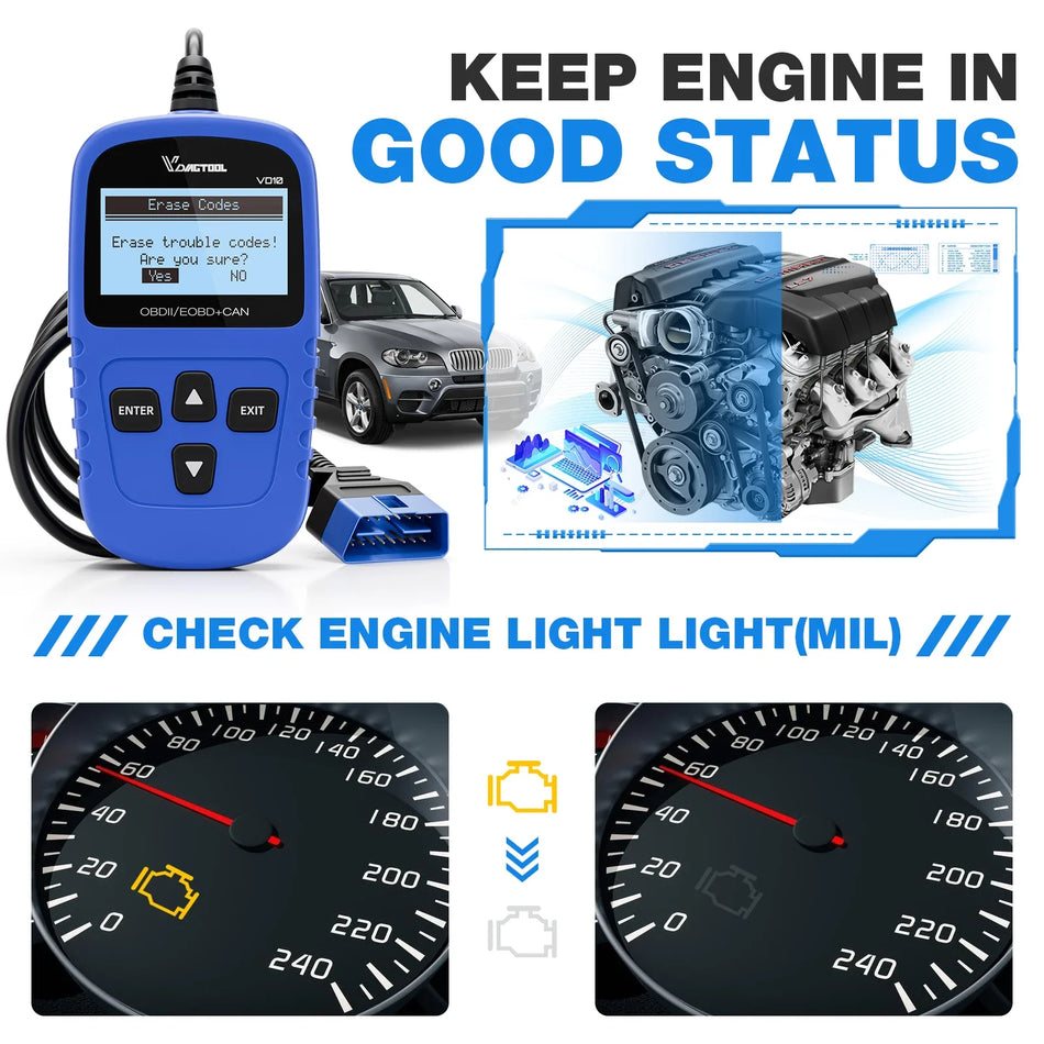Leitor de Códigos OBD2 VDIAGTOOL VD10 com Atualizações Vitalícias