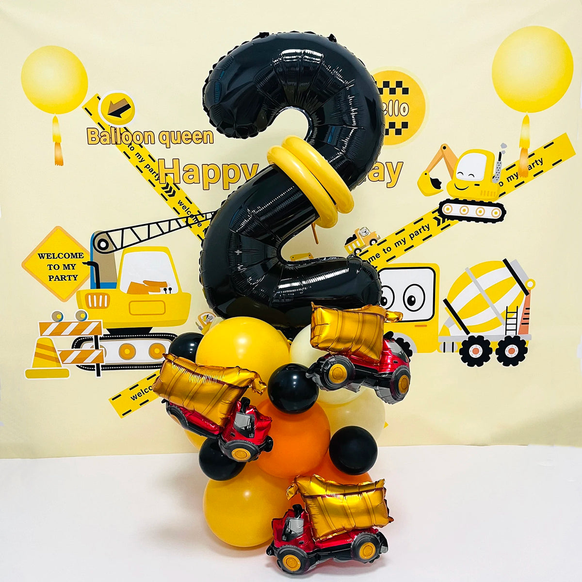31pcs/set, 32inch Construction Theme Age Number Truck ExcavatorTower With Black Balloon Birthday Party Decorations Supplies 2 years old / 32inch / excavator