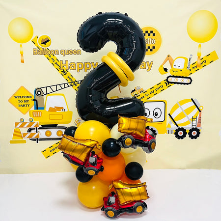 31pcs/set, 32inch Construction Theme Age Number Truck ExcavatorTower With Black Balloon Birthday Party Decorations Supplies 2 years old / 32inch / excavator