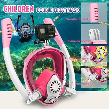 Kids Full Face Snorkel Mask - Dual Breathing Tubes
