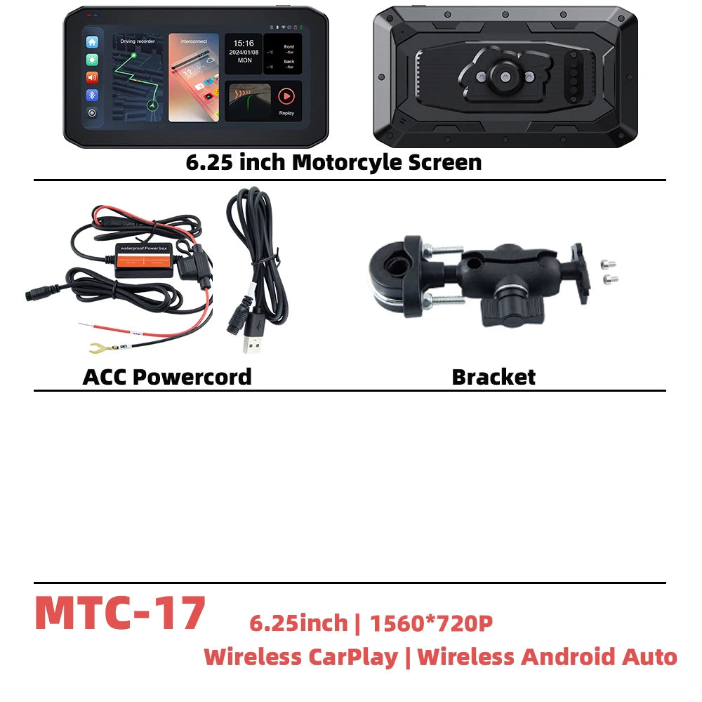 EKIY Motorcycle GPS 6.25 Inch &ndash; Waterproof WiFi Carplay Display MTC-17