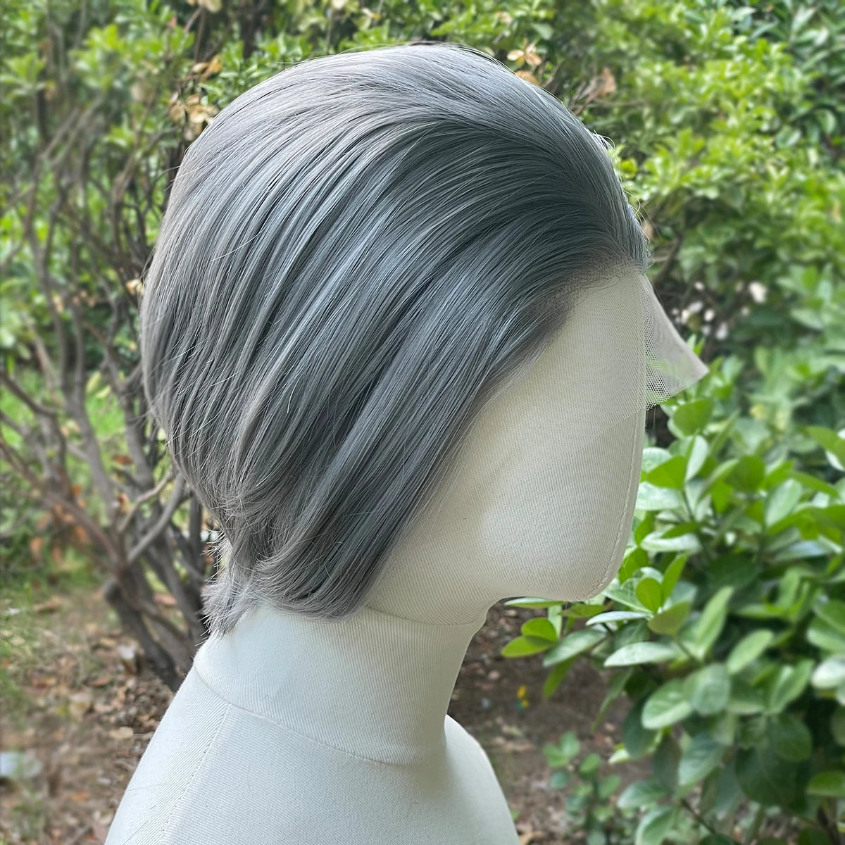Dark Grey Bob Cut Lace Front Wig - Heat Resistant &amp; Glueless Design