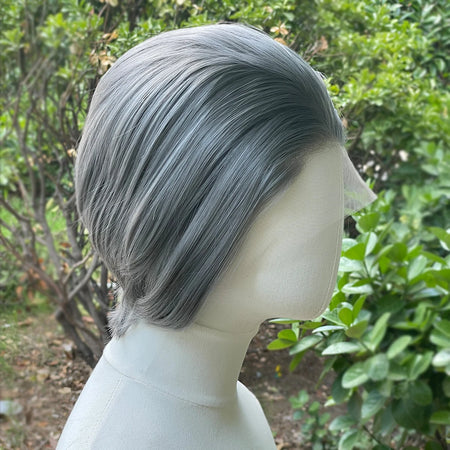 Dark Grey Bob Cut Lace Front Wig - Heat Resistant &amp; Glueless Design