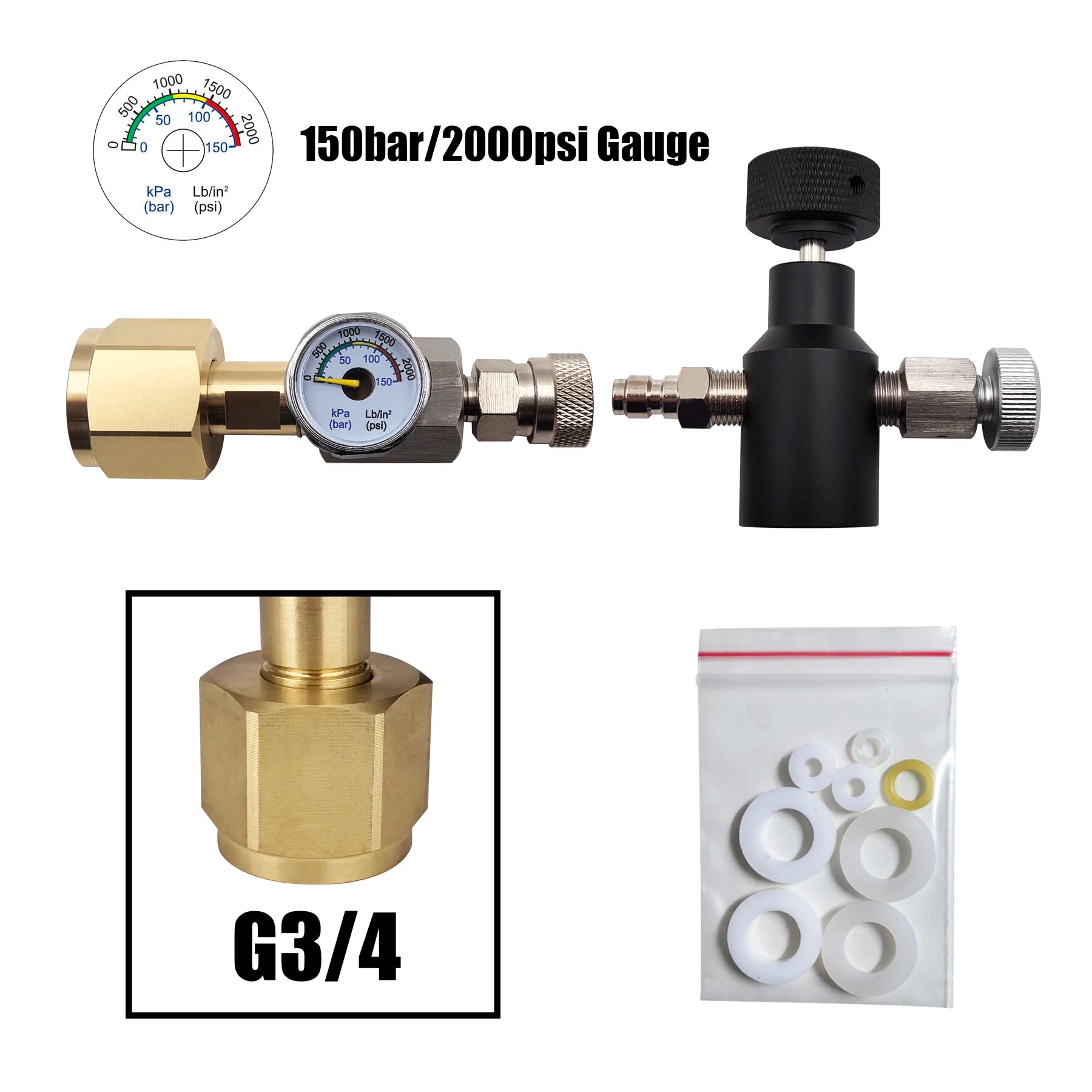 CO2 Refill Connector W21.8-14 G3/4 CGA320 &ndash; Heavy Duty G3-4 with Gauge