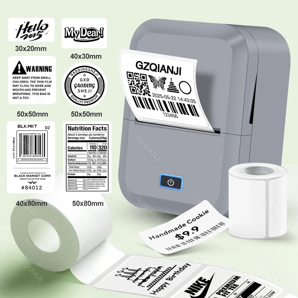 2-Inch Portable Bluetooth Thermal Label Printer with RFID Paper Rolls for Clothes, Home, Business Tags