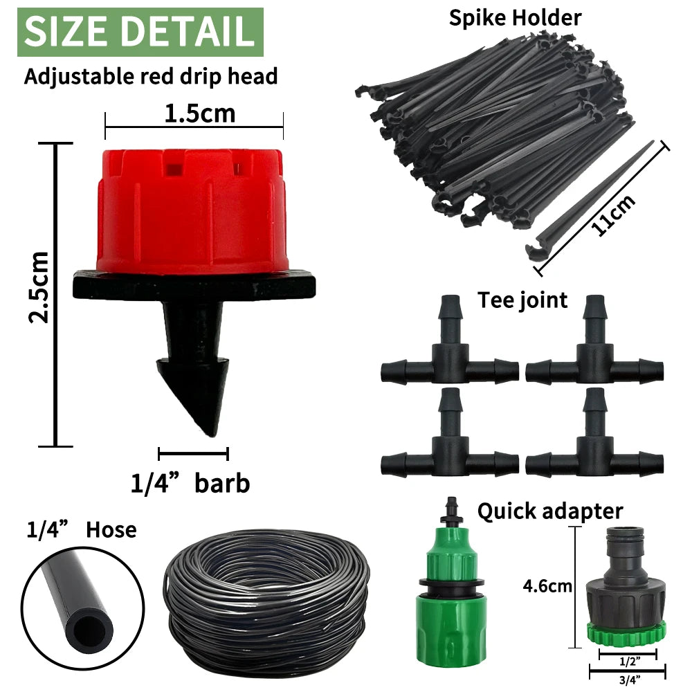 Portable 20M Micro Drip Irrigation System with Adjustable Drippers