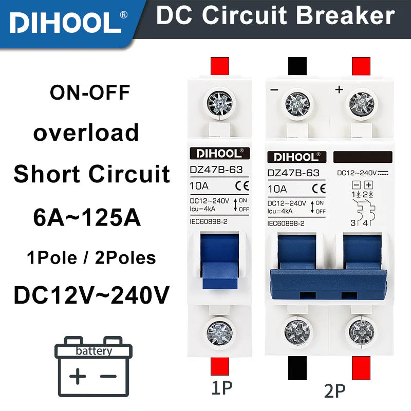DC Mini Circuit Breaker DZ47B for Solar Battery Protection - 12V to 240V, 16A to 125A DC 100A / CHINA / 1P